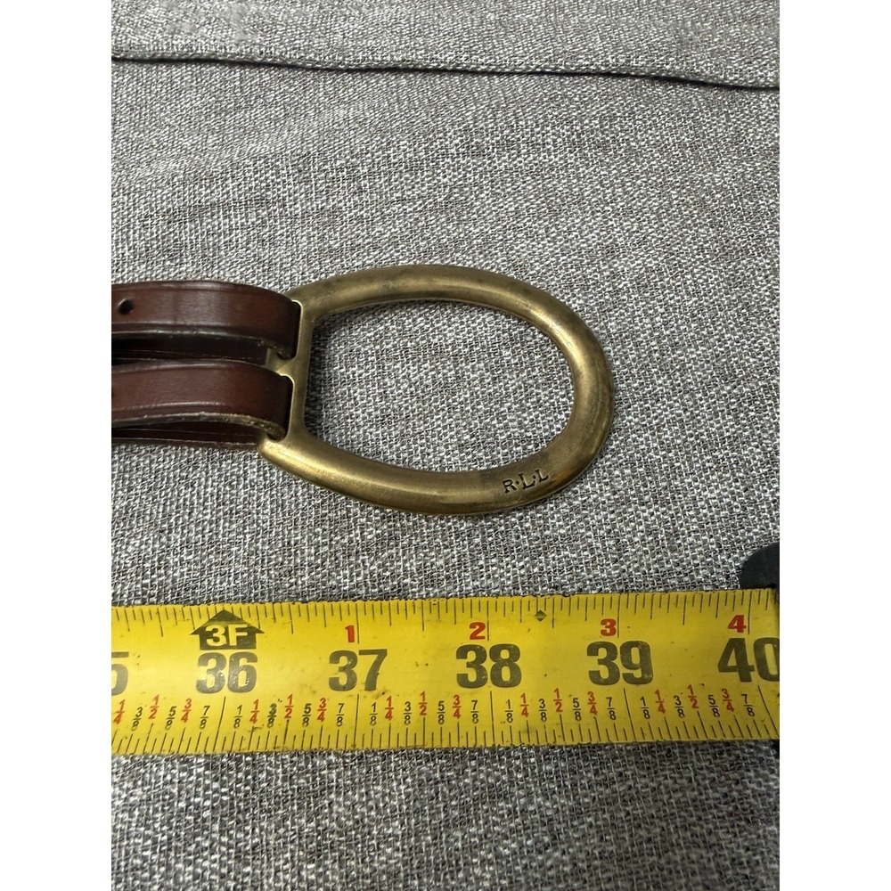 Women's Ralph Lauren Brown Leather Belt Unique Odd Size Medium Adjustable - Picture 2 of 4